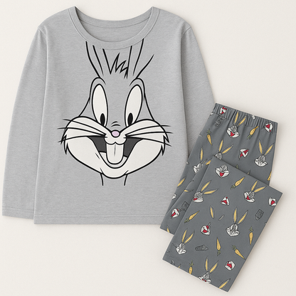 Bugs Bunny Pajama Set – Grey Cartoon Lounge Wear