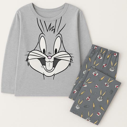 Bugs Bunny Pajama Set – Grey Cartoon Lounge Wear